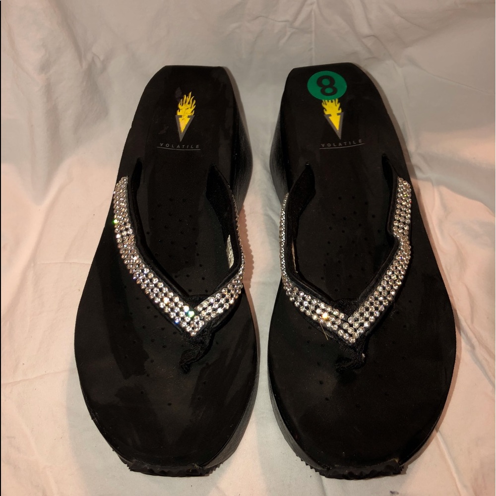 Ladies black bling flip flops size 8